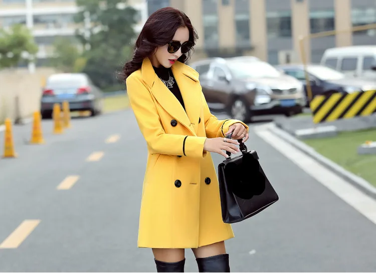 2019 Spring Office Lady Plus Size Women Coat Elegant Double Breasted Coat Tops Turn-Down Collar Fashion Blends Casual Long Coat