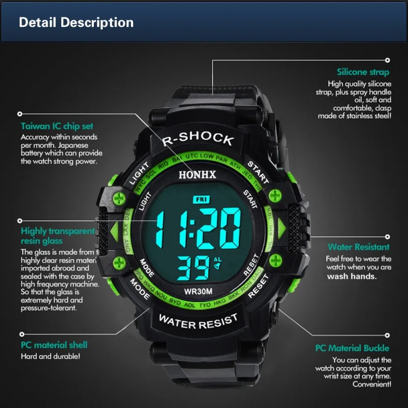Взрослые студенческие мужские электронные часы большой экран светодиодный спортивные часы новое поступление