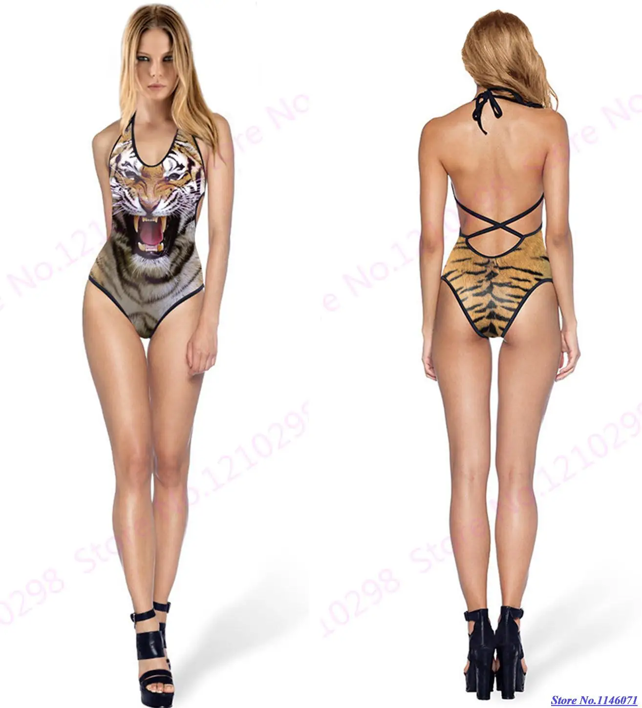 3d tigre stampa v neck backless strap sport on line per la vendita sexy tiger