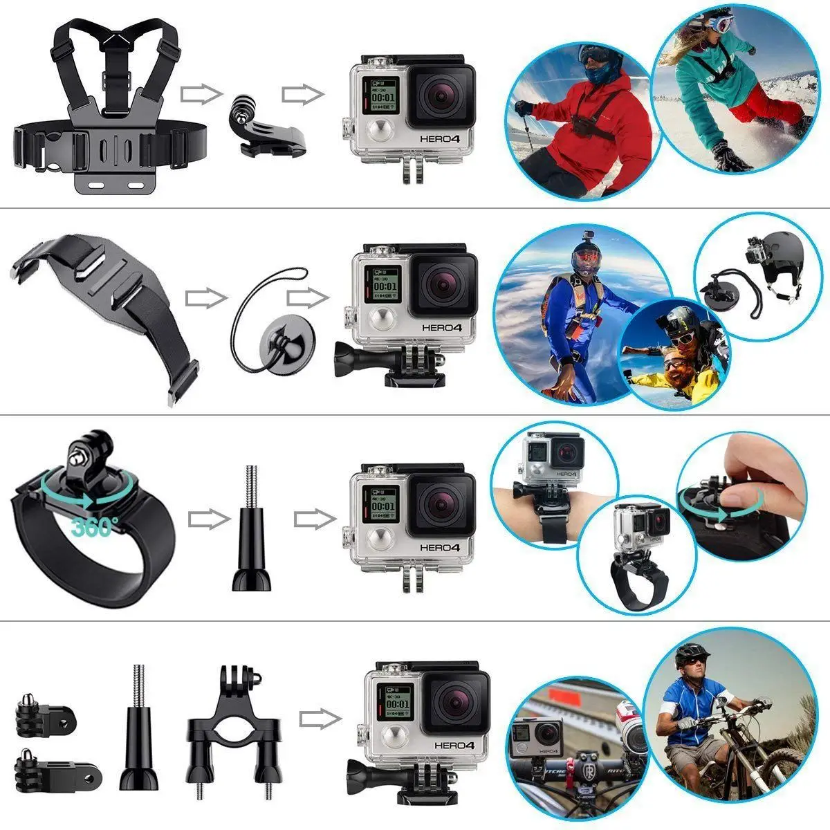 Аксессуары для камеры ABHU для GoPro Hero Session/6 5 Hero 4 3+ SJ4000/5000/6000/AKASO/APEMAN/DBPOWER/и Sports DV и