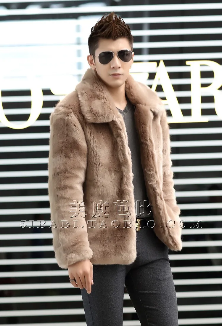 dark brown leather jacket New 2018 winter fashion men faux fur jacket Soft and comfortable warm rabbit fur Turn-down Collar solid color  fur coat leather varsity jacket
