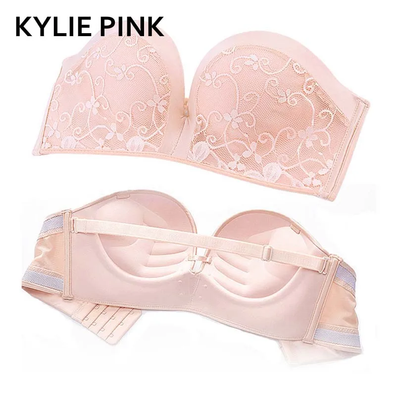 

KYLIE PINK Women Magic Push Up Lace Bra Women's Bras Underwear Wire Free 1/2 Cup Back Band Dress Wedding Bras Lingerie