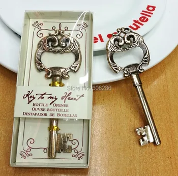 

60pcs/lot stainless steel wedding opener souvenirs of "a key to your heart" key beer bottle opener favors event party supplies