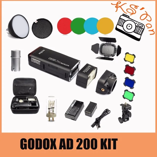 DHL Godox AD200 2,4G ttl Flash 1/8000 HSS импульсного иои непрерывного света для цифровой зеркальной камеры Nikon Canon sony+ AD-S2 Стандартный отражатель+ AD-S11 Цвет фильтрующий элемент