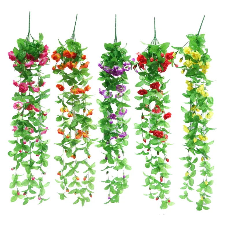 Silk Artificial Flowers With Leaves Silk Wall Hanging Vines fake Flower rose Vine Rattan For Home Balcony Fence Wedding Decor Silk Artificial Flowers With Leaves Silk Wall Hanging Vines fake Flower rose Vine Rattan For Home Balcony Fence Wedding Decor