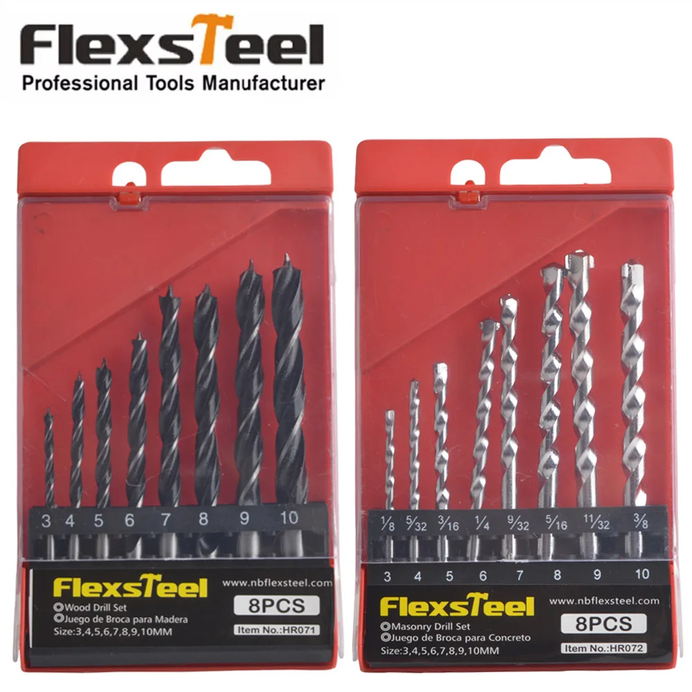 Flexsteel 8PCS HSS Manual Masonry Rock Drill Bits Set for Concrete