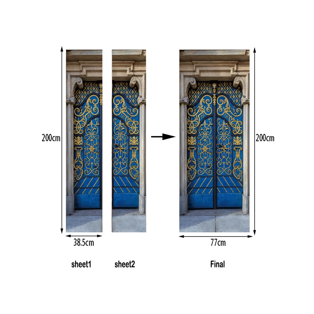 2 панели в арабском стиле синий золотой Арт двери настенные росписи стикеры s двери Стикеры Обои Наклейки украшения дома
