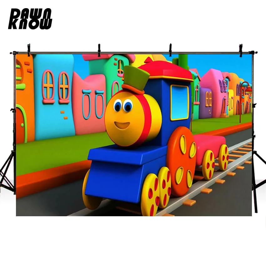 

DAWNKNOW Cartoon Tomas Train Photography Background Photocall For Baby Party Backdrops For Children Photo Studio Customize G1080