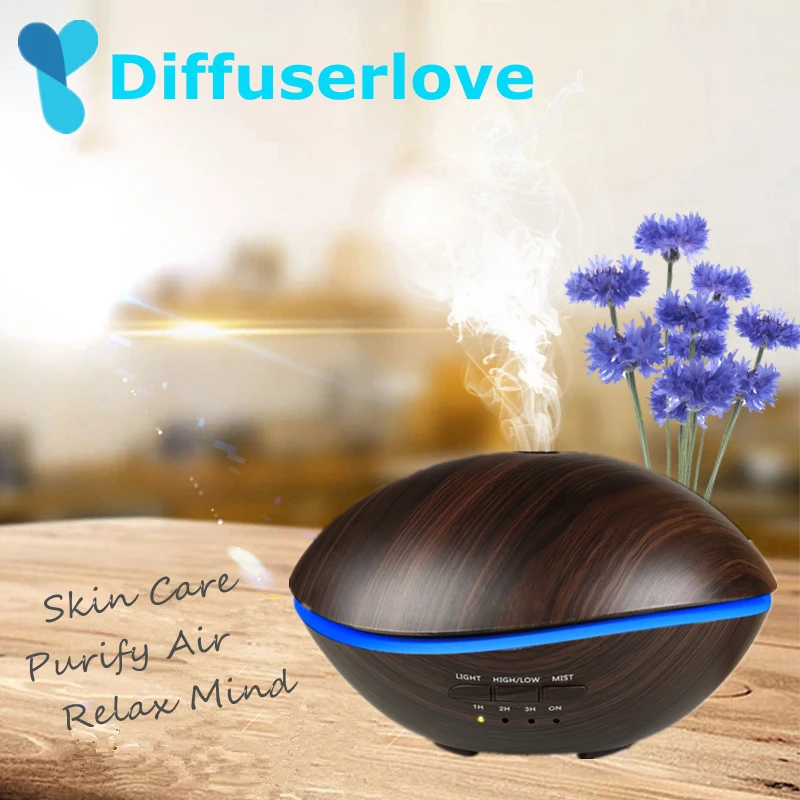 

Diffuserlove 500ml Ultrasonic Air Humidifier Wood Grain LED Lamp for Home Essential Oil Diffuser Air Freshener Mist Maker