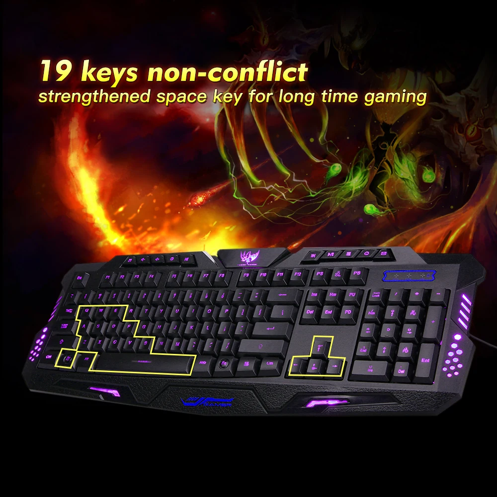 

Mechanical Feel Gaming Keyboard Waterproof Characters USB Wired 3-Level Backlit Keyboard Ergonomic Keyboard Switchable LX-K002