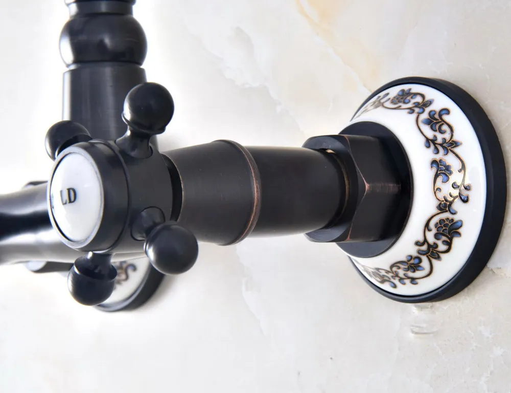 Black Oil Rubbed Bronze Brass Two Cross Handles Wall Mount Swivel Spout Kitchen & Bathroom Basin Sink Faucet Mixer Tap anf462