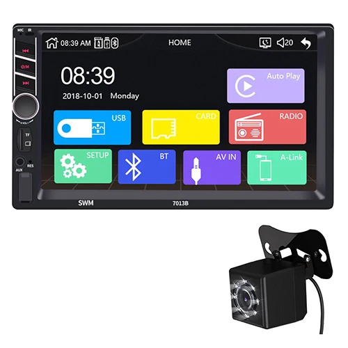 7013B Carplay Version 7 Inch Car Radio Player AUX FM MP4 MP5 Stereo Audio Support 1080P Video Rear View Camera Android Auto - Цвет: with 8 led camera