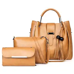 3 шт. в комплекте, женские Сумки из искусственной кожи, одноцветная женская сумка-клатч, сумки через плечо для женщин 2019, сумка на плечо