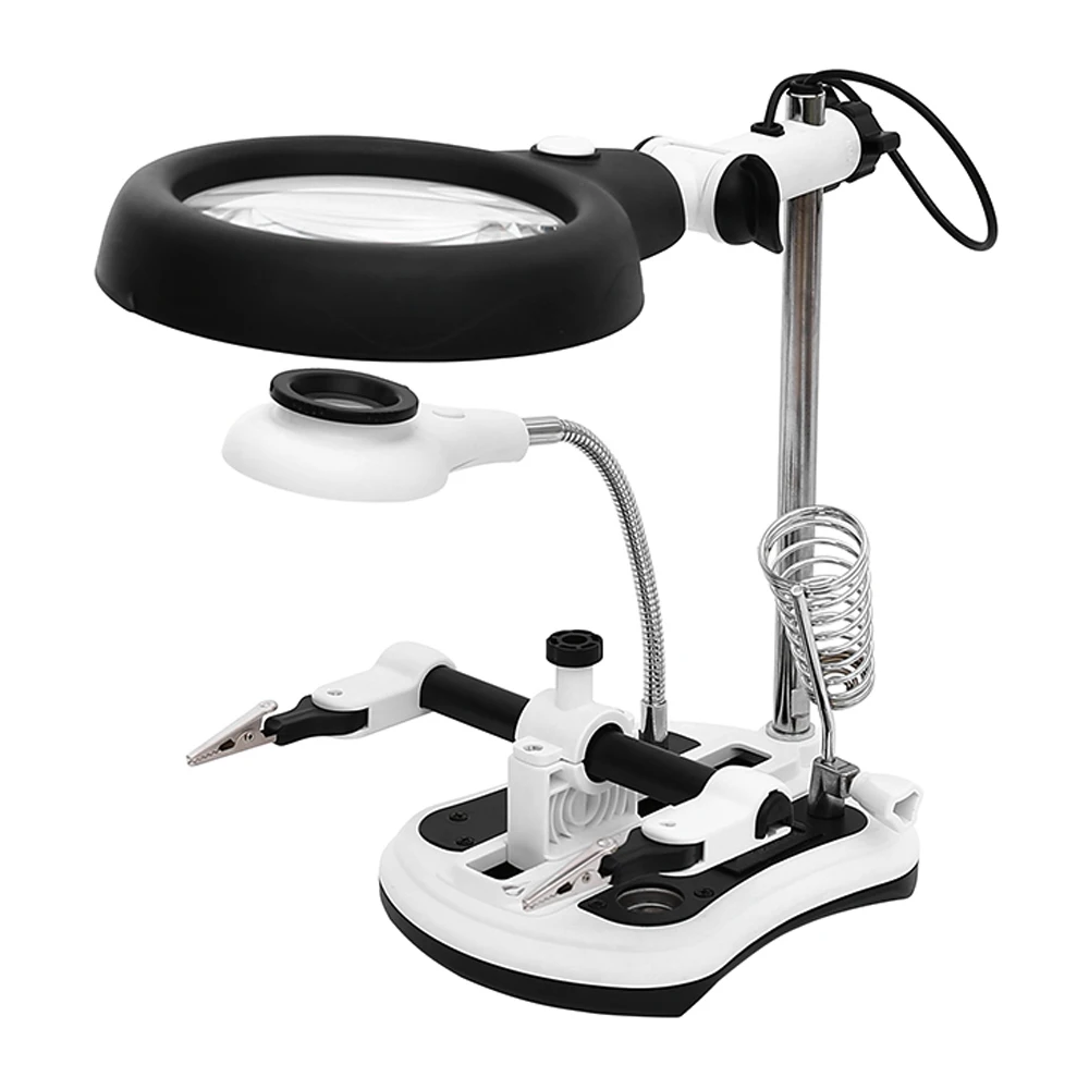 

PCB Soldering Desk Magnifier LED Light Magnifiers Solder Iron Help Hands Auxiliary Clamp Alligator Clip Third Hand Welding DIY