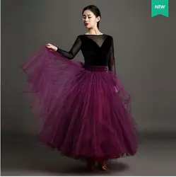 Новые стили бальных танцев костюмы марлевые с длинными рукавами топ + длинная юбка 2 шт. бальных танцев комплект для Womenn бальных танцев