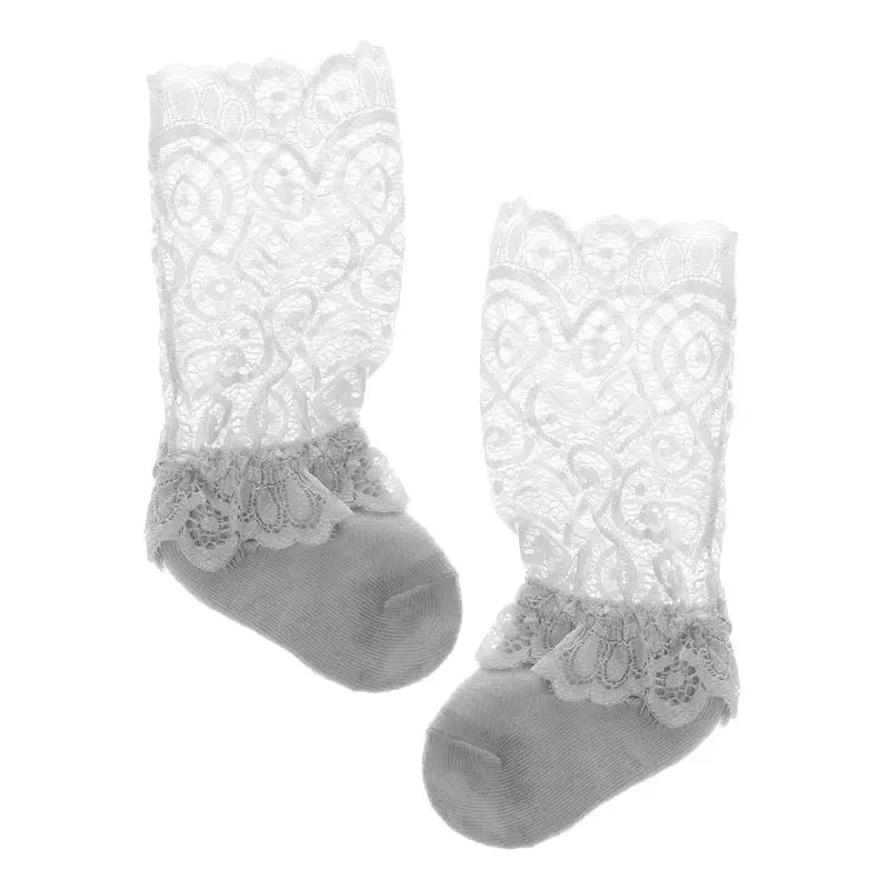 Носки для новорожденных девочек; маленькие хлопковые кружевные носки для маленьких девочек; летние носки; аксессуары для малышей - Цвет: Серый