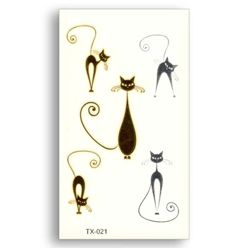 

Cute Cat Temporary Fake tattoo Metallic Gold Sliver Waterproof Cartoon pattern Stickers Water Transfer Glitter Body Art