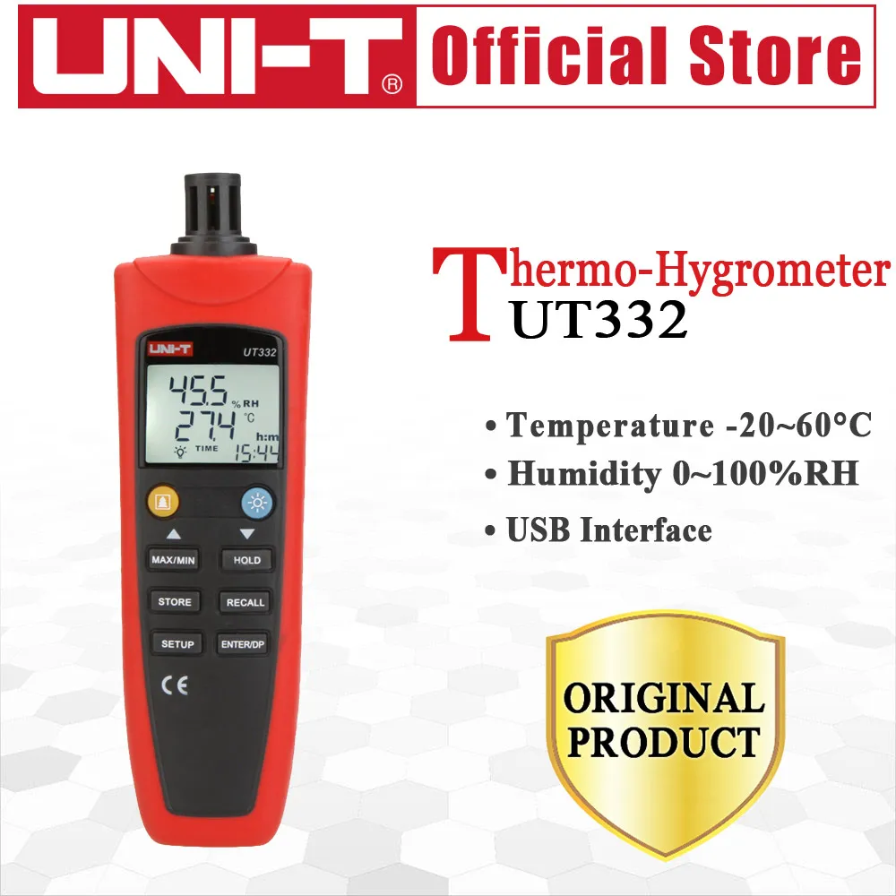 

UNI-T UT332 Digital Thermo-Hygrometer Temperature Humidity Unit Selection USB Power Save Made Industrial hygrometer thermometer