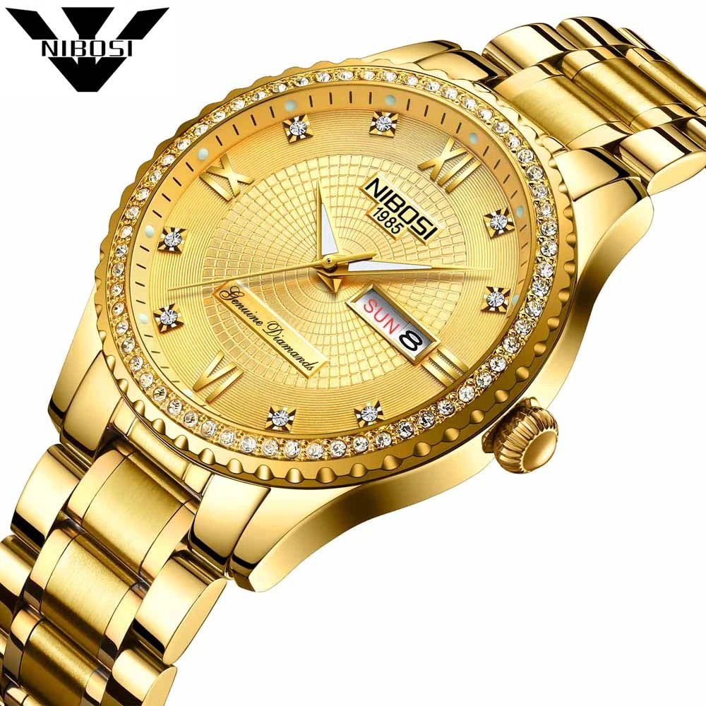 Nibosiメンズ腕時計トップブランドの高級ビジネス石英金時計男性フル鋼ファッション防水スポーツ時計レロジオmasculino Quartz Watches Aliexpress