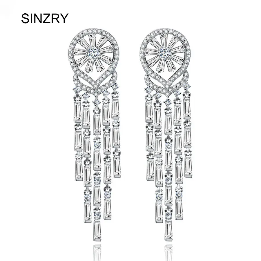 

Hotsale Micro setting Cubic Zircon white gold color sparkling tassel wedding dangle earrings fashion jewelry accessory