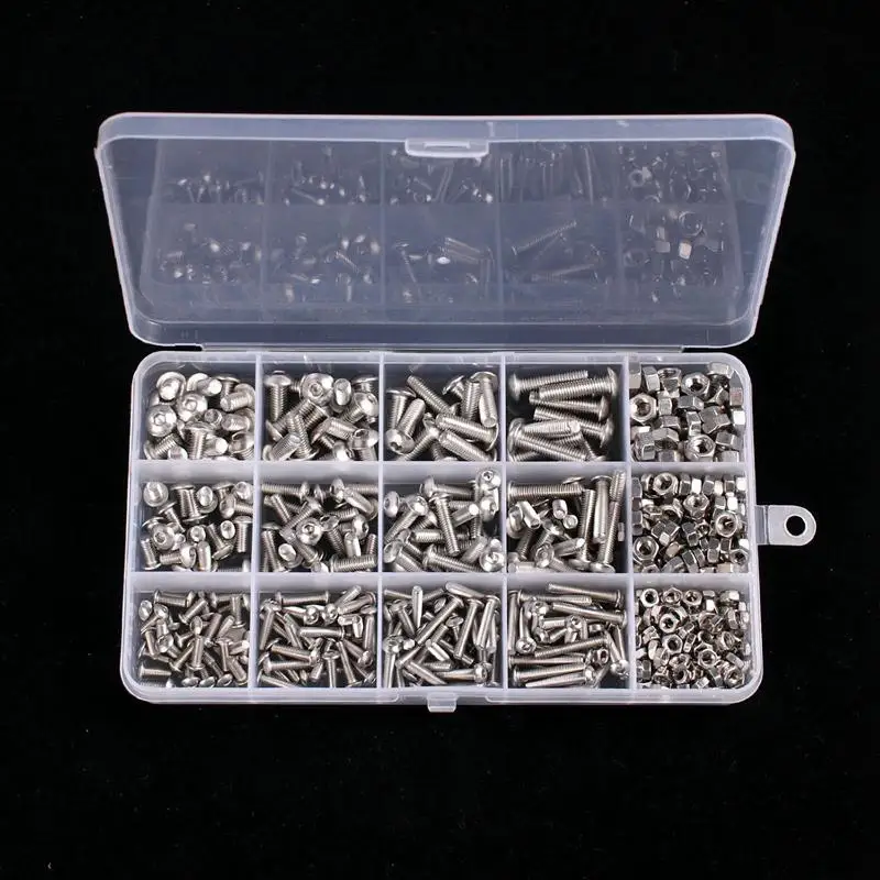 HLZS-500Pcs набор винтов и гаек, M5 M3 M4 стали различные шестигранные головки болты винт гайка комплект классификации