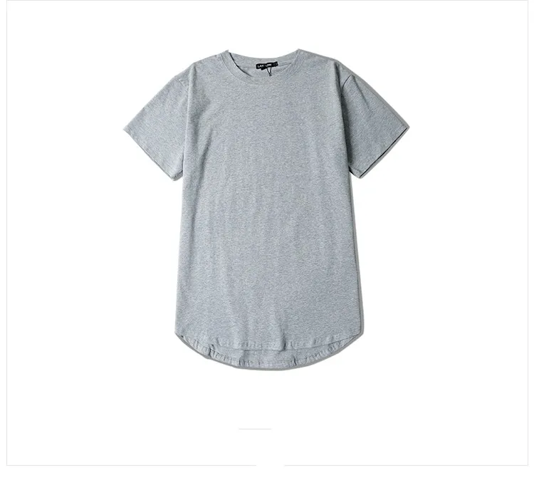 New Curved Hem Hip Hop T-shirt Men Urban Kpop Extended T shirt Plain Longline Mens Tee Shirts Male Clothes Justin Bieber Kanye