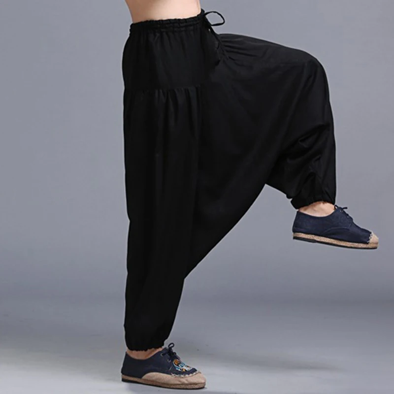 Новое поступление, штаны для йоги, свободные, Модальные, шаровары, Тай Чи, для мужчин и женщин, свободные штаны, длинные брюки - Цвет: Черный