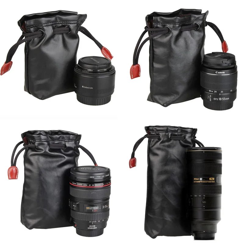 Camera Lens Bag Soft PU Leather Storage Bag Suitable for Canon Nikon