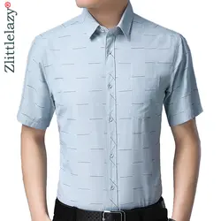 2019 брендовая Повседневная карман летние полосатые с коротким рукавом slim fit Мужчины рубашка уличной социальных рубашки мужские модные