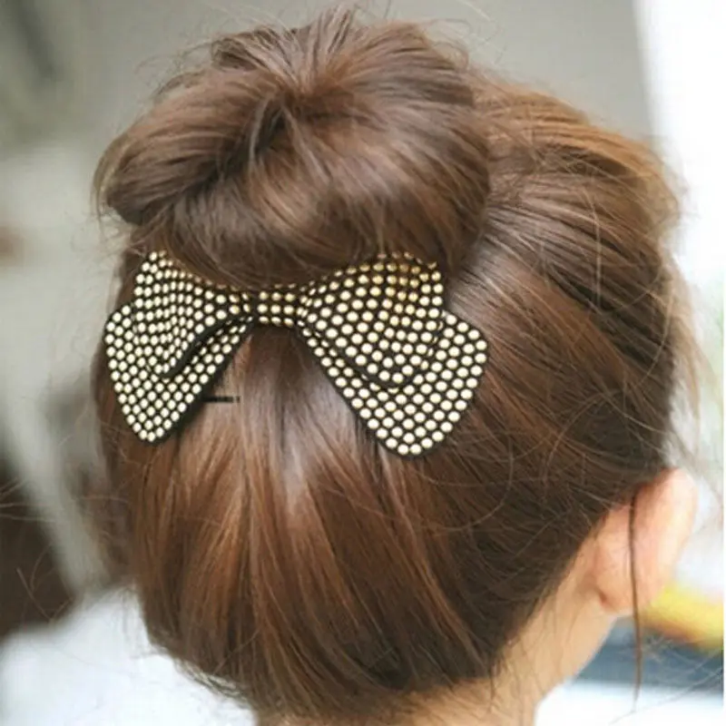 

1pcs Double Layer Ribbon Bow Knot Rhinestone Crystal Hair Clip Pin Fashion Hair Bands Charming Head Band Barrettes Headwear