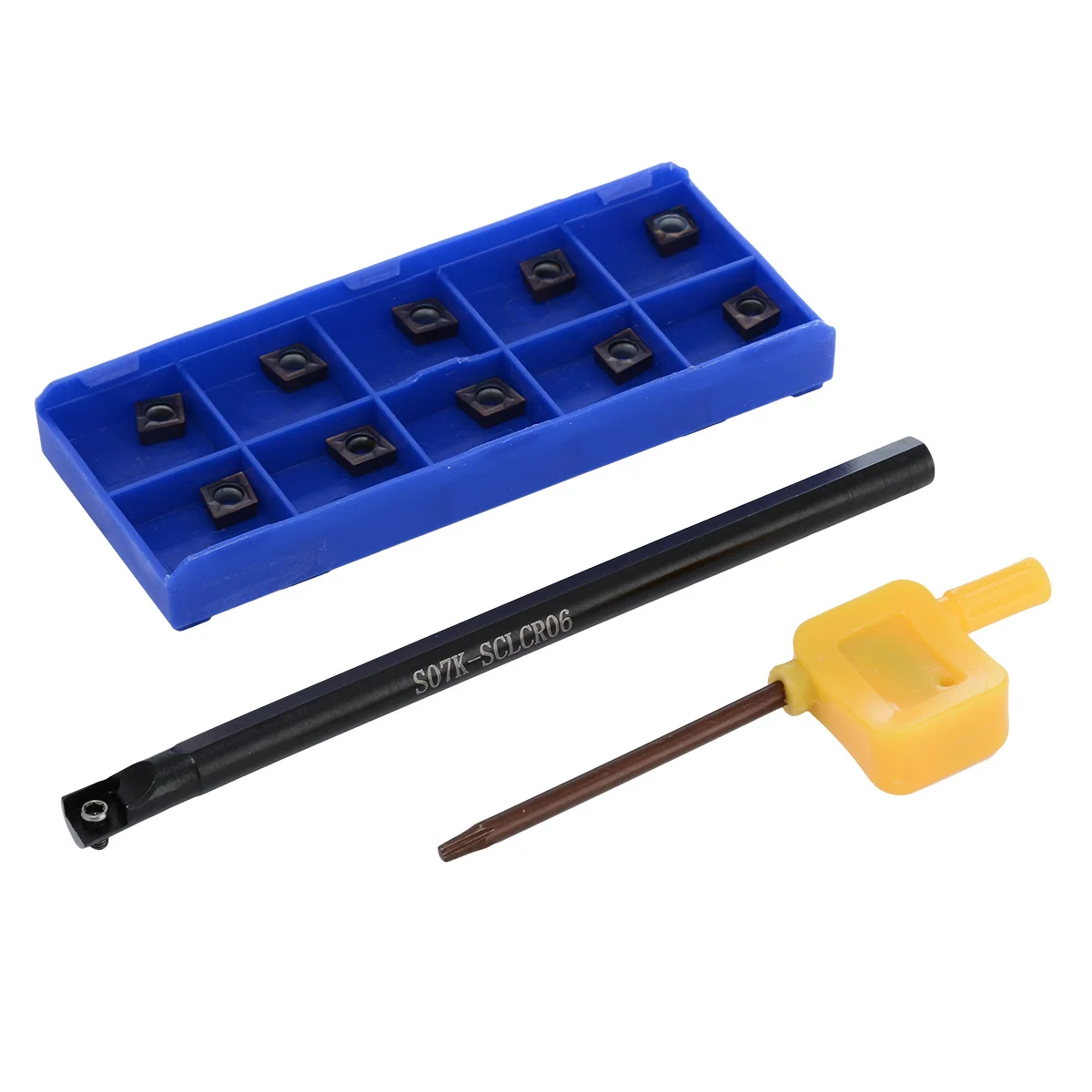 

1pc 125mm S07K-SCLCR06 Boring Bar Lathe Turning Tool Holder + 10pcs CCMT0602 YBC251 Inserts with Wrench