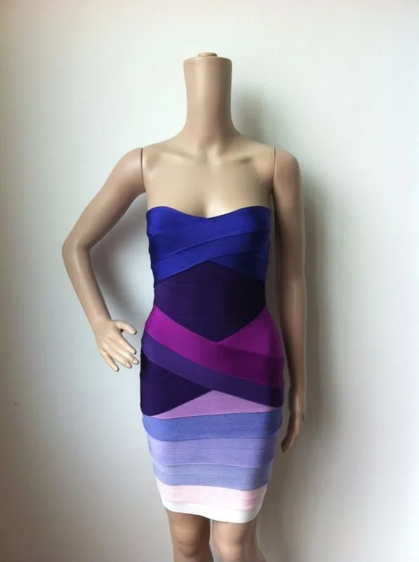 

Shining Beauty Sexy Gradient Strapless Purple Pink Bandage Dress New Arrival Ladies Knitted Designer Bodycon Bandage Dress