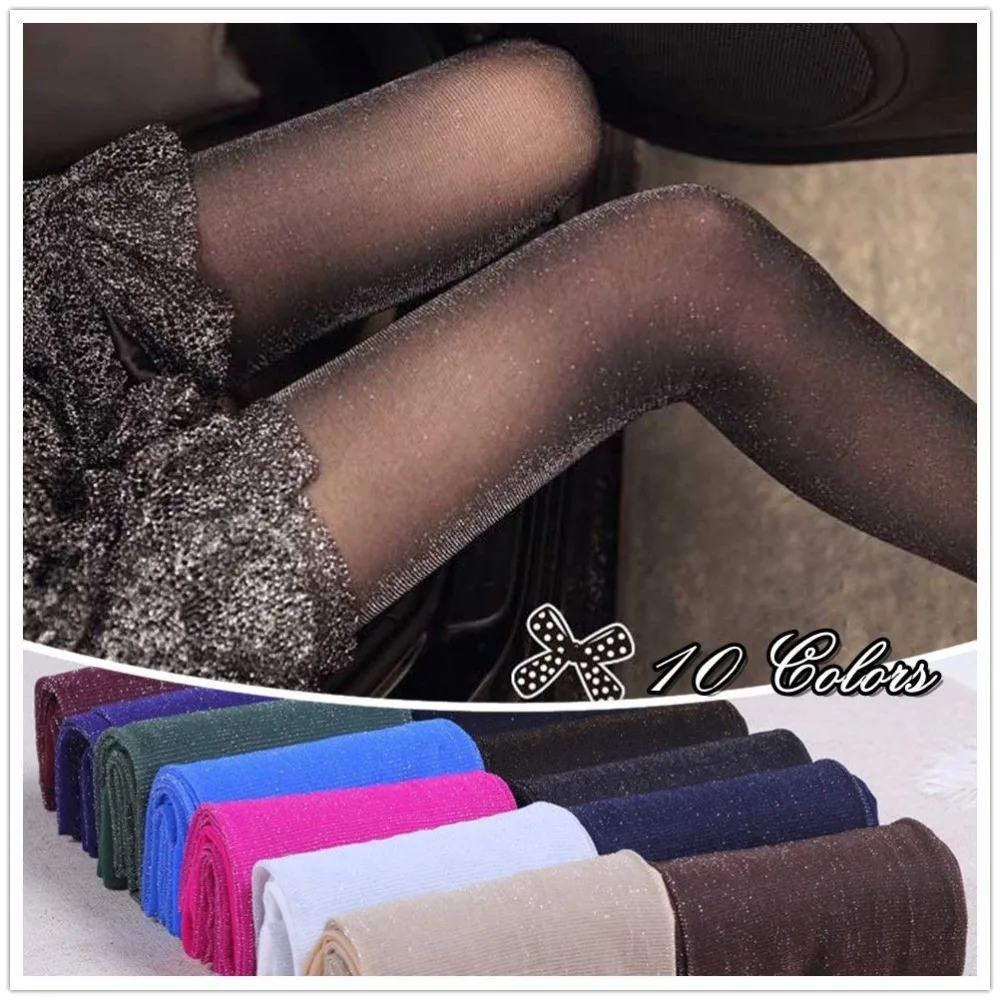 

Faroonee 20D Sexy Shinny Tights for Women High Stretch Elastic Silver Silk Bling Glitter Stocking Footwear Long Stockings