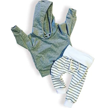 

Oklady Newborn Baby Boys Girls Grey Hoodie Sweatshirt Top + Striped Pants Outfits Set TODDLING Around Clothes