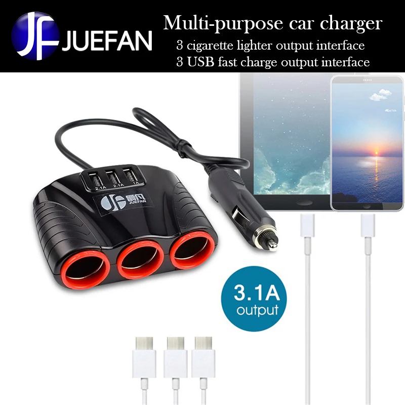 

High quality Universal USB Car Charger Quick Charge 3 cigarette lighter output interface + 3 USB output connectors fast charging