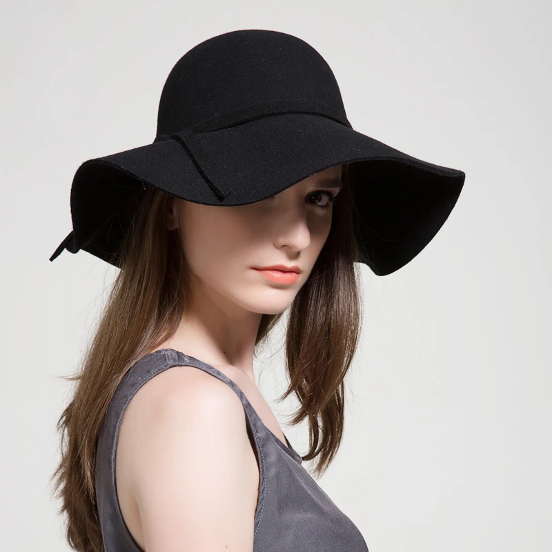 Girls Wool Fedoras Hat Wide Brim Hight Quality Wool Dome Hat Female