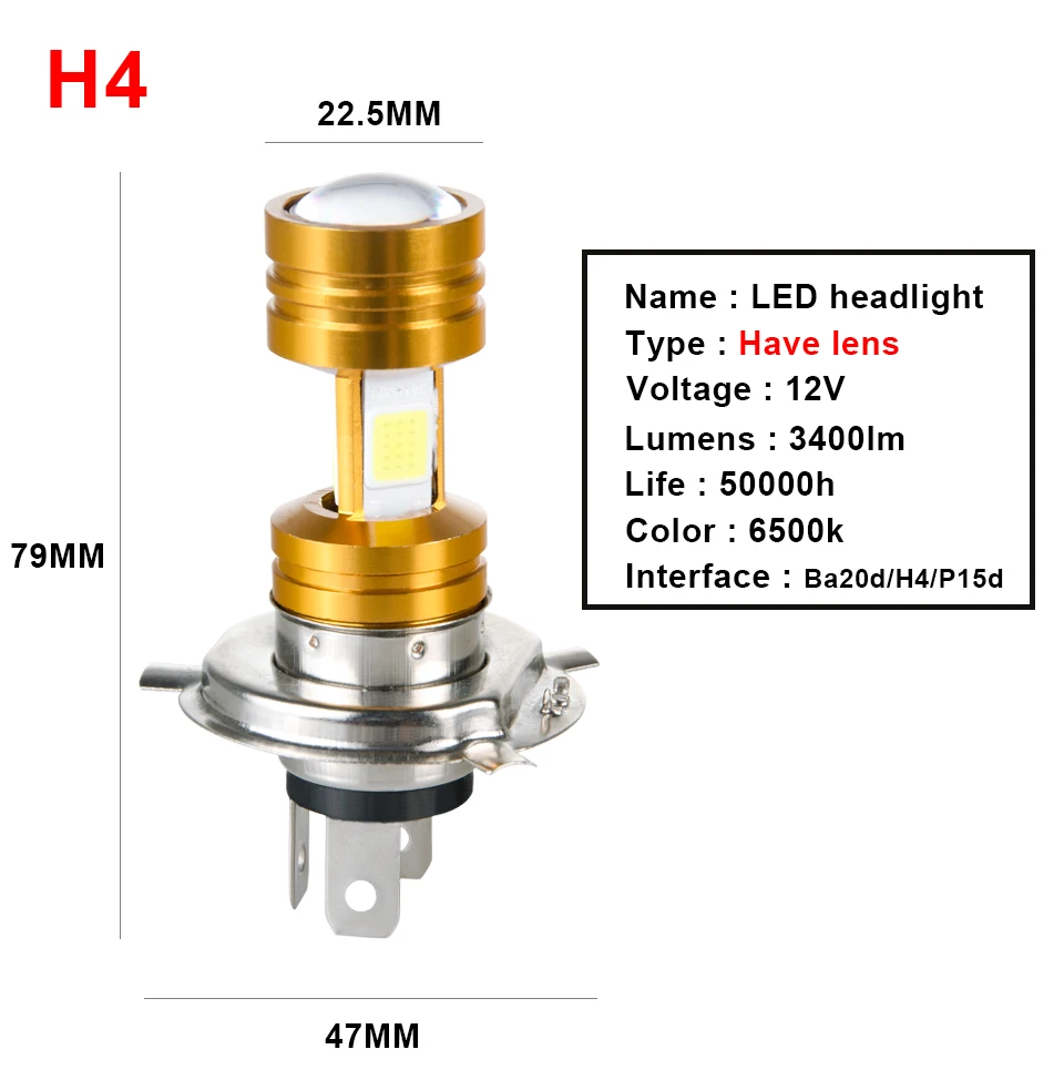 H4 светодиодный головной светильник для мотоцикла COB Led 12V Faros Led Moto 3400LM Hi/Lo луч HS1 Скутер ATV мотоцикл светильник 6500K холодный белый