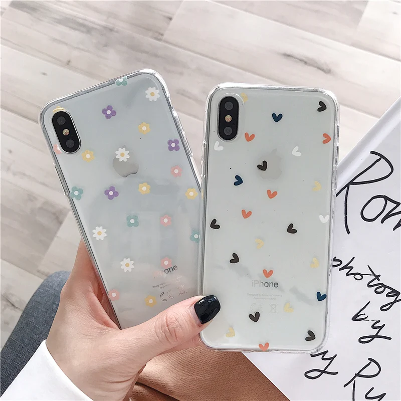 iphone 11 Pro Max  case Lovebay Soft Clear Floral Love Heart Phone Cases For iPhone 11 12 13 Pro Max X XR XS Mini 7 8 6s Plus Transparent  Back Cover iphone 11 Pro Max leather case