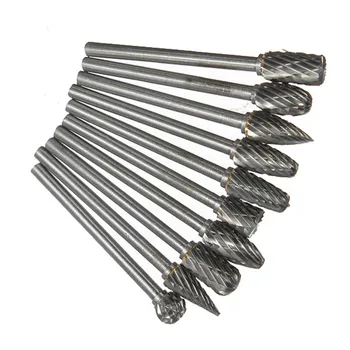 

10Pcs/Set 1/8 Tungsten Carbide Burr Set 3mm Rotary Cutter Files CNC Engraving CED 6mm With Box for SD 3mm Best Price