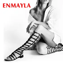 ENMAYER New Knee High Gladiator Summer Sandals Women Motorcycle Boots Genuine Leather Women Flats Zip Dress Shoes Woman ENMAYER New Knee High Gladiator Summer Sandals Women Motorcycle Boots Genuine Leather Women Flats Zip Dress Shoes Woman