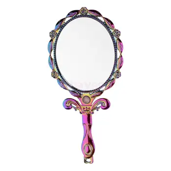 

Vintage Metal Handheld Foldable Travel Makeup Mirror Antique Hand Mirror Ellipse