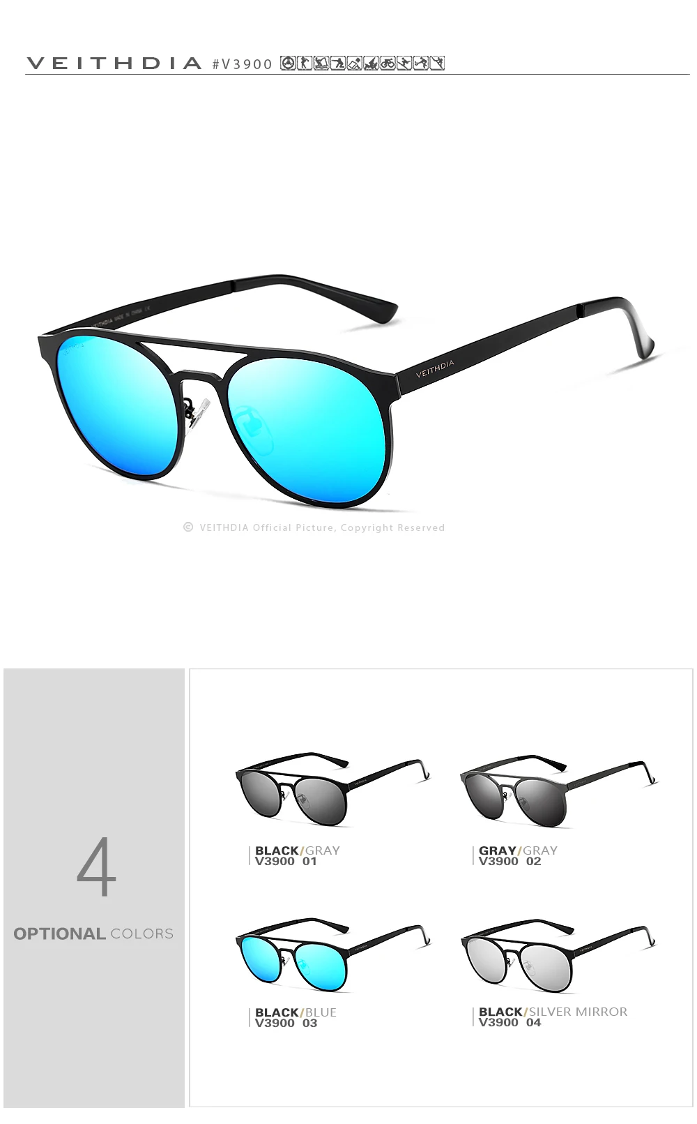 Солнцезащитные очки VEITHDIA унисекс из нержавеющей стали, поляризационные, UV400, мужские круглые винтажные солнцезащитные очки, мужские очки, аксессуары для мужчин 3900