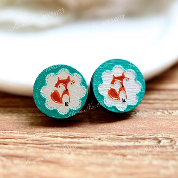 

Unique 3D Fox Embossed 16mm Round Coloured Drawing pattern Laser Cut wood Cabochon DIY for Rings, Earring,Brooch,Necklace