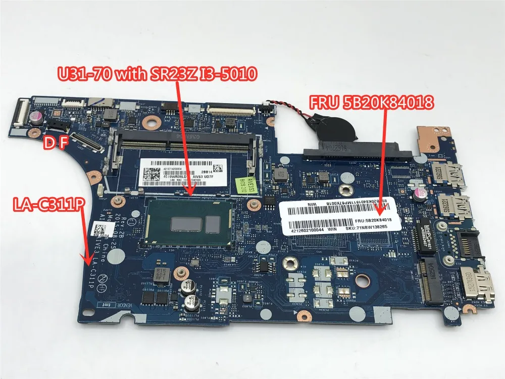 

AIVS3/AIVE3 LA-C311P Motherboard For Lenovo U31-70 Laptop motherboard with SR23Z I3-5010U DDR3 FRU 5B20K84018 100% tested