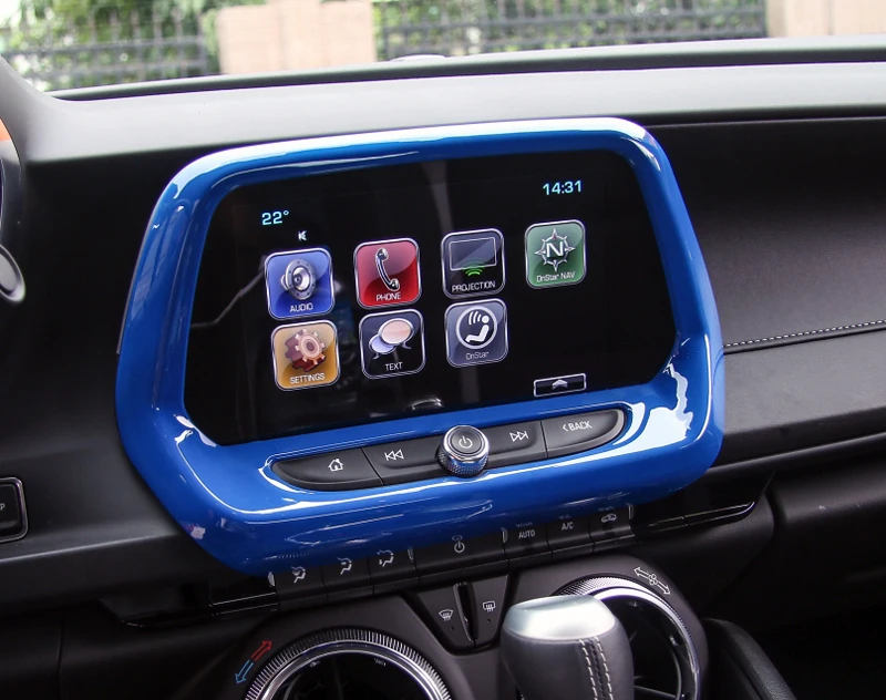 

For 2016 2017 Chevrolet Camaro Interior ABS Blue 1PCS Front Center Navigator Screen Cover Trim