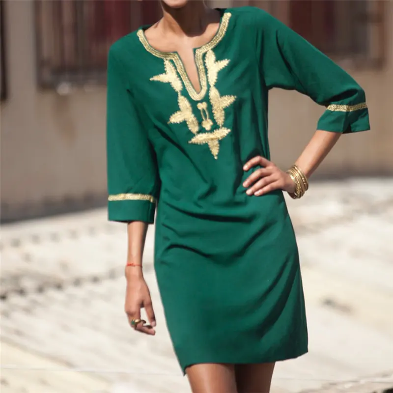 Летнее инди-фолк платье зеленая вышивка о-образный вырез 3/4 рукав элегантное платье в марокканском стиле Турция винтажные Клубные вечерние короткие платья N594 - Цвет: Green