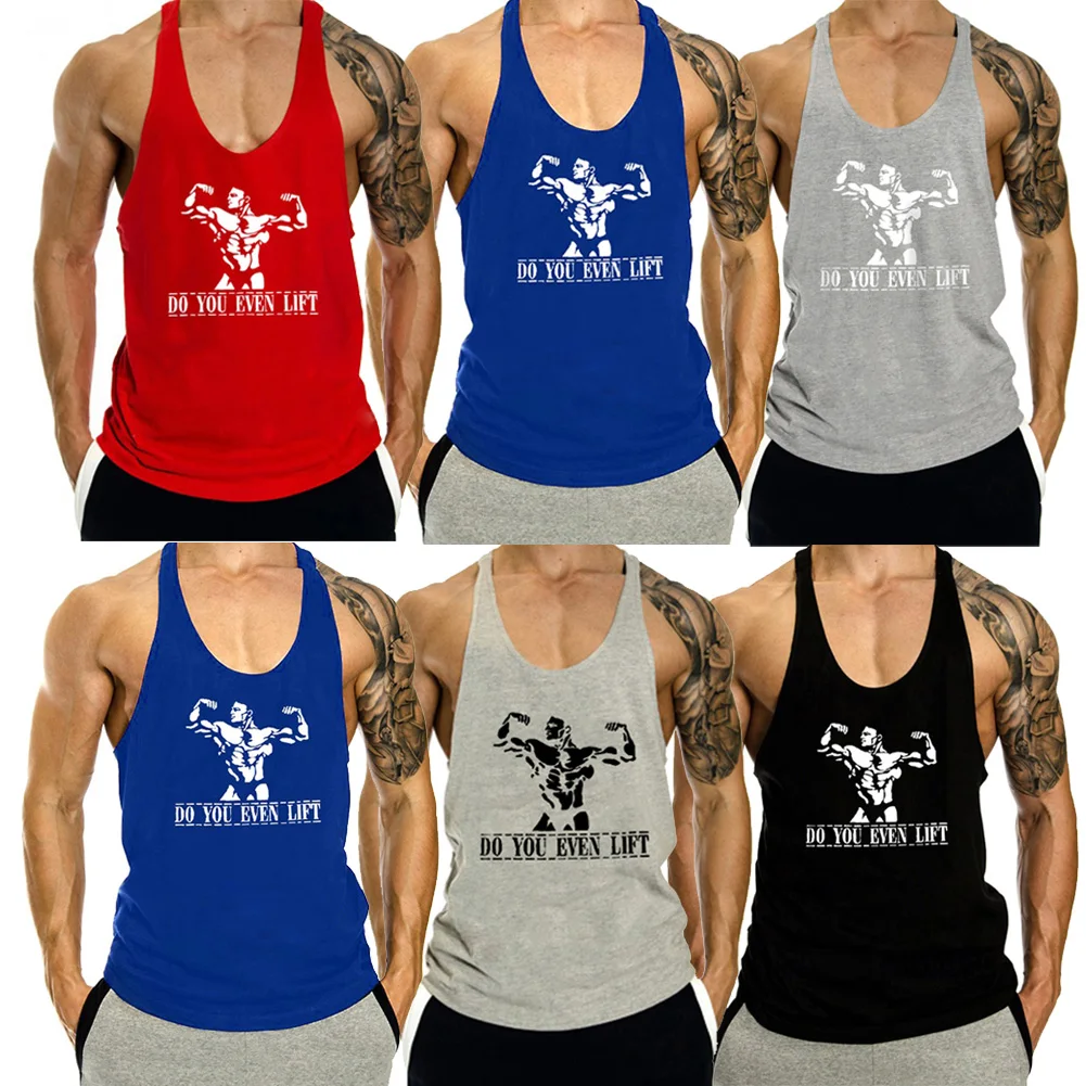 Men Plunging Round Neck Print Sports Tank Top