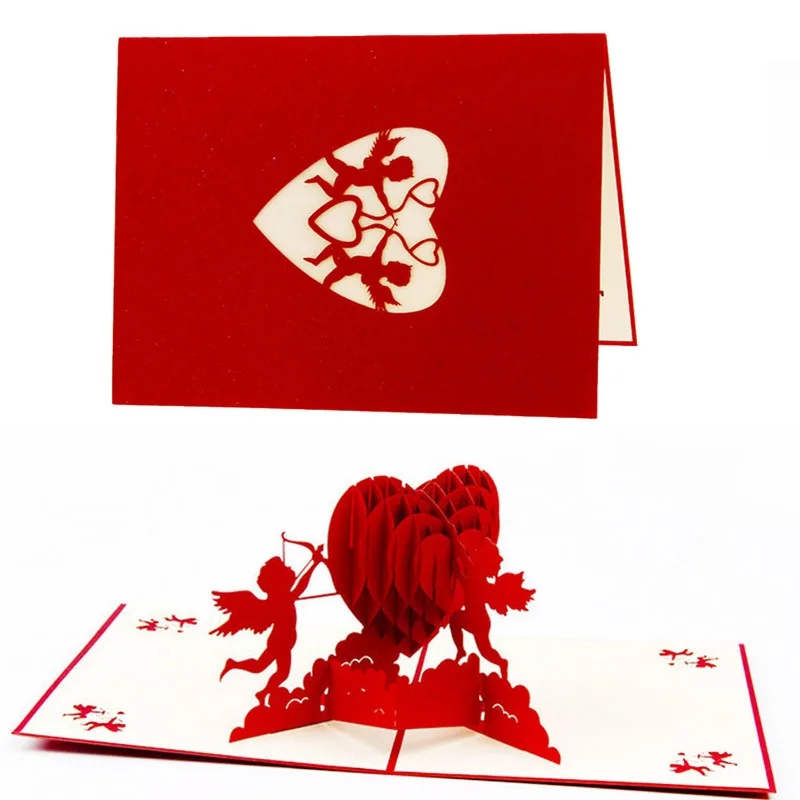  3D Paper Laser Cut Cupid Love Heart Greeting Card Pop Up Cards Postcards Wedding Invitations Gift D - 32717063500