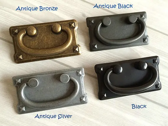 3 Vintage style Drawer Pull Handles Antique Silver Bronze Black Square Cabinet Handles Door Handle Drop