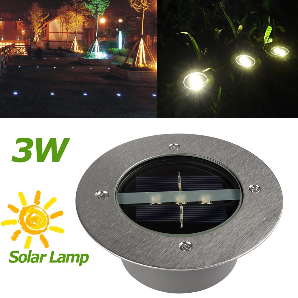 Kopen Zonne energie 3 LED Begraven Light Pad Outdoor Waterdichte Tuin Yard Pathway Straat Gazon Onder Ground Decking Security Lamp